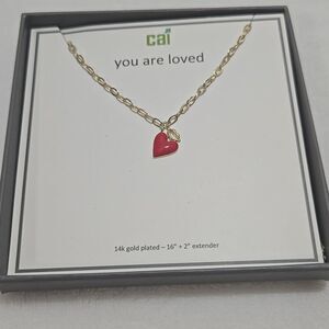 Gold Plated Necklace with Red Heart Pendant
